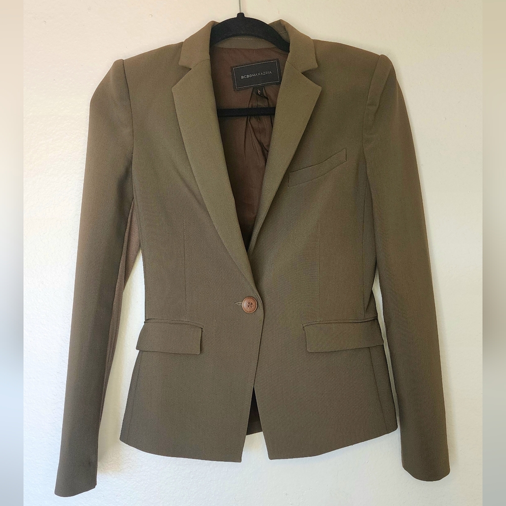 BCBG MaxAzria Olive Green Blazer Size: S